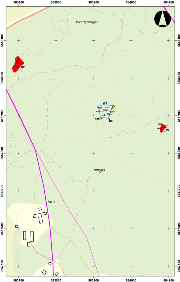 0 20 40 80 120 m Utdrag ur Fastighetskartan med grävda sökschakt/rutor inom