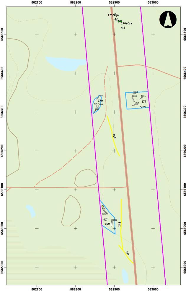 0 20 40 80 120 m Utdrag ur Fastighetskartan med grävda sökschakt/rutor inom