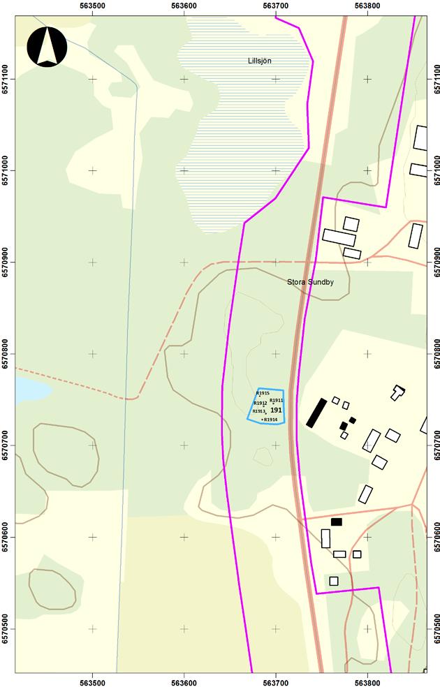 0 20 40 80 120 m Utdrag ur Fastighetskartan med grävda