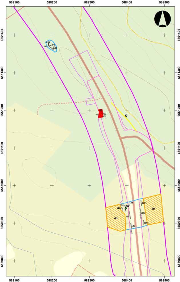 0 20 40 80 120 m Utdrag ur Fastighetskartan med grävda sökschakt/rutor