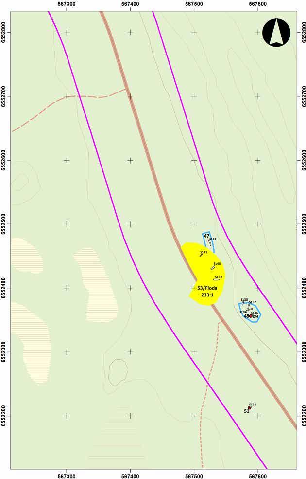 0 20 40 80 120 m Utdrag ur Fastighetskartan med grävda sökschakt/rutor inom objekt
