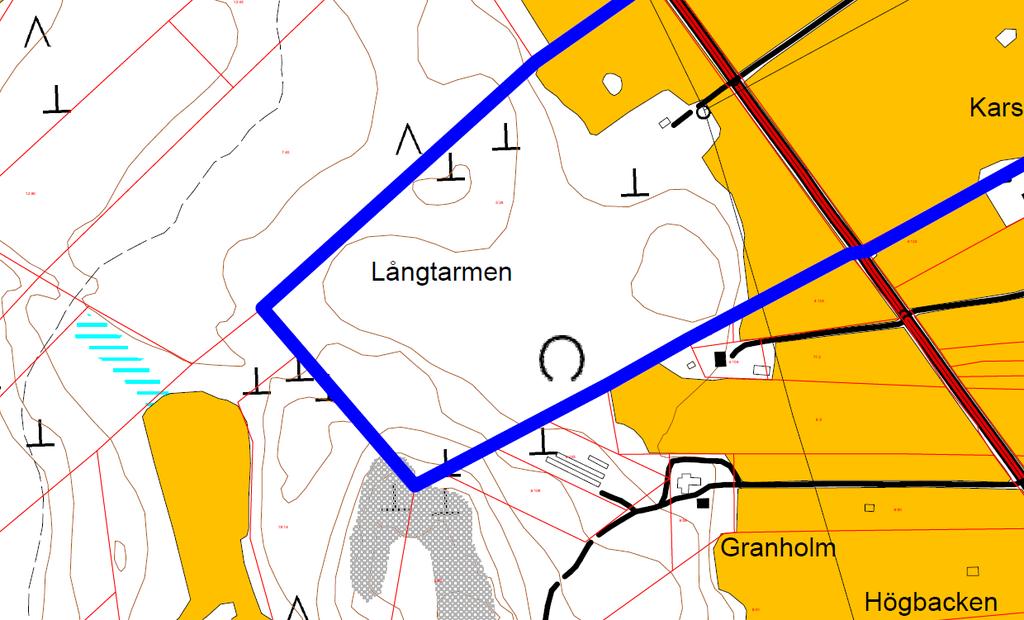 S i d a 11 Bild 13. Pälsfarmområdets läge i förhållande till planområdet. 3.1.9 Teknisk service En stomvattenledning genomkorsar området.