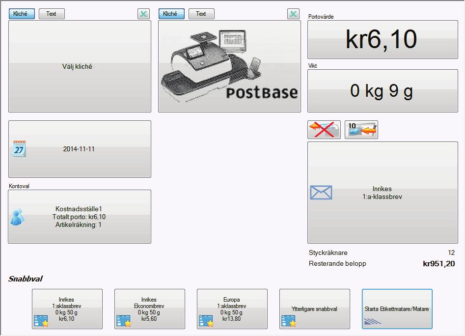 Frankera 6.2 PostBase med etikettmatare / med automatisk matning Navigator visar en bildskärm som den som avbildas nedan.