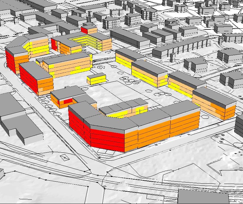 Elev ation <= 2 2< KV JÄGAREN, KUMLA Framtidsprognos trafik 2040 Väg- och tågtrafik Dygnsekvivalenta ljudnivåer vid fasader ÖVRIGT Kartan visar ljudnivåerna som frifältsvärden, dvs exklusive reflex i