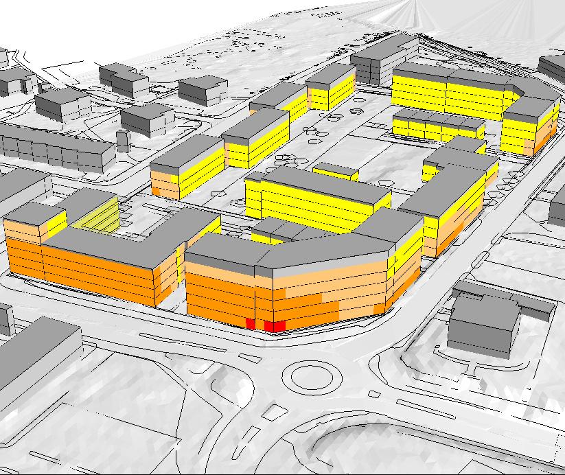 Elev ation <= 2 2< KV JÄGAREN, KUMLA Framtidsprognos trafik 2040 Vägtrafik Maximala ljudnivåer vid fasader ÖVRIGT Kartan visar ljudnivåerna