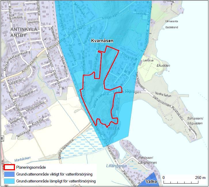 4 Planeringsområdets läge på ett grundvattenområde. 1.2.4 Naturskydd På planeringsområdet finns inga naturskyddsområden eller kända objekt eller områden som är värdefulla för naturmiljön.