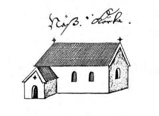Figur 10. Uppsala-Näs kyrka omkring år 1680. Teckning av J. Hadorph. Ur Smedberg 1975.