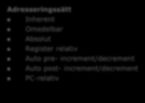 matning Assemblerprogrammering för FLEX Programmerarens bild av FLEX Instruktioner Load/Store LDAA, LDAB, LDX, LDS, LEAX, LEAS STAA, STAB, STX, STS