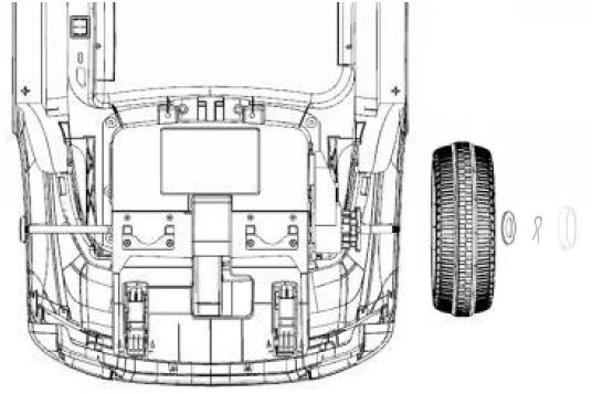 Steg 1: Montera bakhjul Vänd bilen upp och ned och ta bort brickorna och sprintarna från den bakre hjulaxeln. 1) Montera bakhjulet på den bakre hjulaxeln.