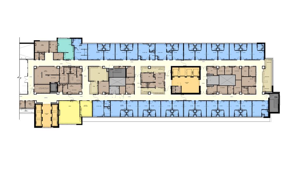 INTERNATIONELL UTBLICK Team station Two-patient room Single-patient room 1:100 (A4) Elevators for beds and equipment Team