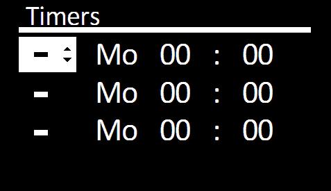 Inställningsmeny för "Timer" Kontrollpanelen möjliggör programmering av tre starttimer.