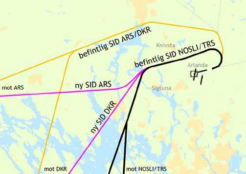 2011-04-20 01.00 D 2011-008329 18(19) Figur 8 ändringar i flygvägar mot DKR/ARS. 2.3 Tillstånd att låta viss andel av flygtrafiken ledas på annat sätt för att ge möjlighet till utveckling av nya tekniker för bl.