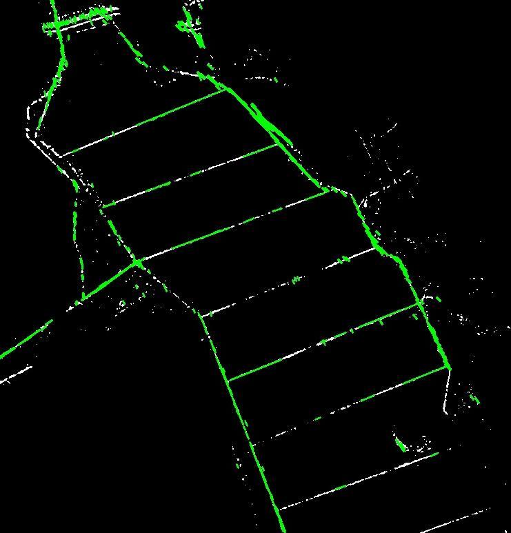 diken detekteras som raka linjer men metoden missar också ett relativt stort antal diken för att pixlarna inte ligger i en rak linje eller på grund av brus / ströpixlar.