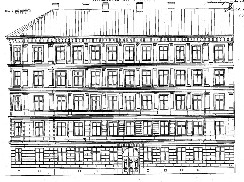 Sida 4 (7) 3. Byggnadens karaktärsdrag Gatufasadens karaktärsdrag Putsad fasad Den putsade fasaden är helt utan dekoration vilket inte är typiskt för en byggnad från 1880-talet.