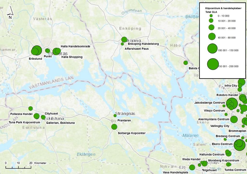 Marknadsförutsättningar utbud Befintlig handel Utöver den befintliga handeln i kommunen påverkas Strängnäs även av sin närhet till handeln i kringliggande kommuner.