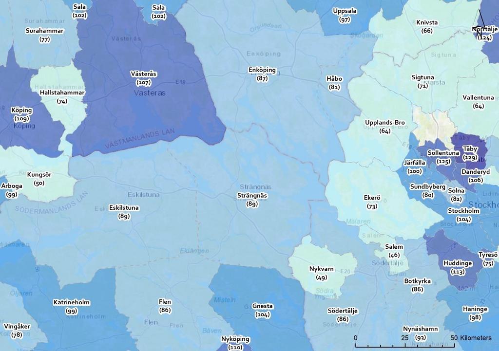 Marknadsförutsättningar Försäljningsindex En kommuns detaljhandelsutbud är starkt kopplat till antalet invånare i kommunen.