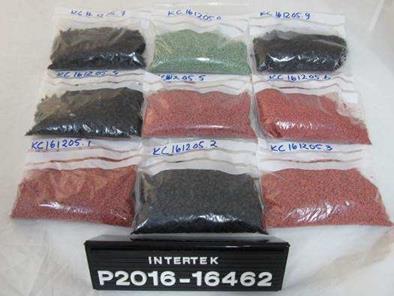 6 (15) Från samtliga leverantörer av gummiasfalt/fallskydd begärdes prover av nyproducerat Eten-propen-dien-gummi (EPDM) i tre olika färger och ett prov vardera av återvunnet Styren-Butadien-gummi