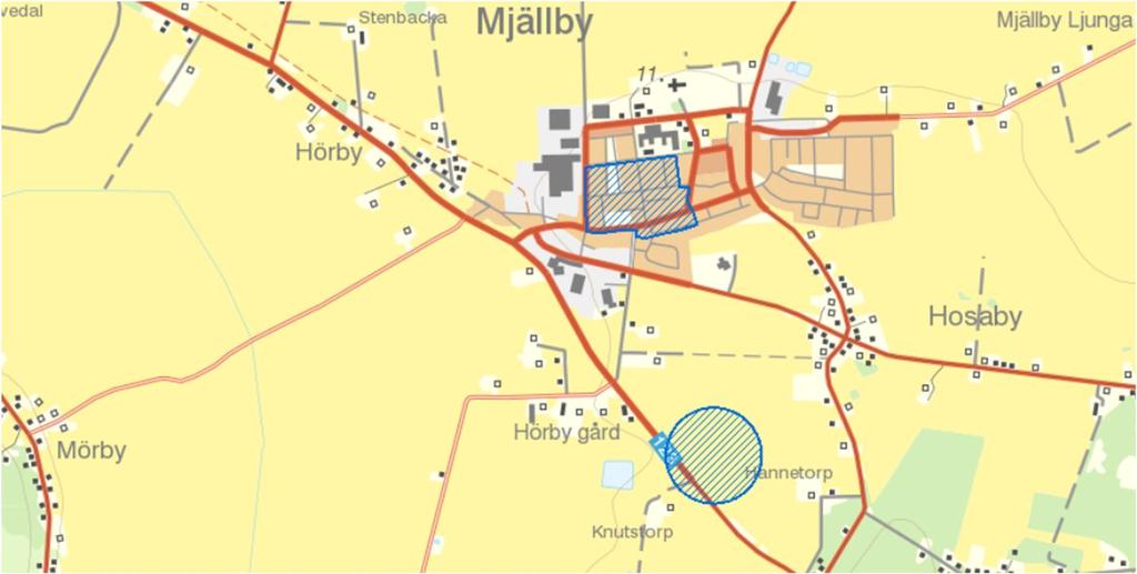 6.1.5 Vattenskyddsområde Mjällby och Mörbys befintliga vattenskyddsområden redovisas i Figur 22. Mörby vattentäkt saknar vattenskyddsområde idag.