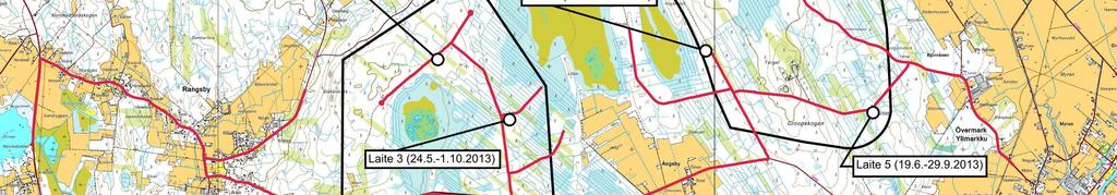 2 Utgångsinformation och bedömningsmetoder Fladdermöss Förekomsten av fladdermöss på utredningsområdet kartlades 24.5 1.10.2013 med hjälp av både aktiva och passiva observationsmetoder.