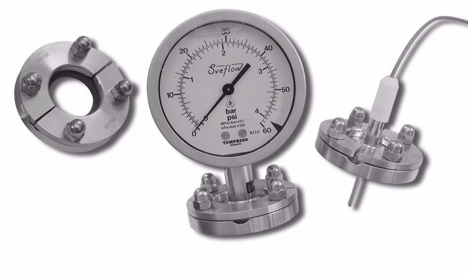 TC-fläns Temp- & Tryckgivare TC-fläns för anslutning av olika typer av komponenter med clampanslutningar Kompakt utförande Aseptisk anslutning Lätt och snabbt montage av komponenter, t. ex.