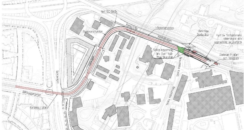 12(39) I utredningen presenteras en förlängning av Tvärbanan från Sickla udde till Sickla som en åtgärd som ger fördelar på både kort och lång sikt.