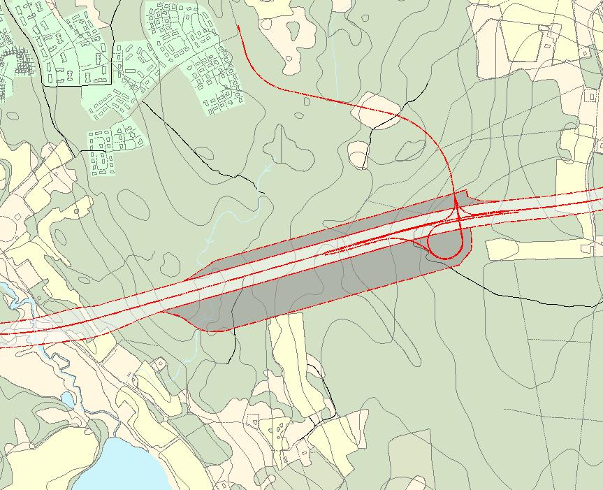 14.3 Trafikplats Eksjö södra I detta PM har en enklare utredning av placeringen av eventuell trafikplats på väg 40, med koppling mot de södra delarna av Eksjö, gjorts för alternativen röd, blå och