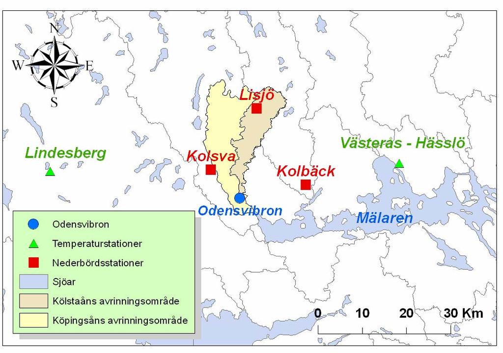 Kölstaåns avrinningsområde valdes på grund av den begränsade storleken och tillgängliga data, men området är inte det mest ideala för hydrologisk modellering eftersom det innehåller fysiska