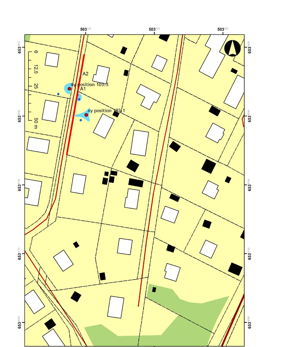 Bortgrävda gravar i Åsbro 0 10 20 5 m anläggningar schakt 103:3 103:2 A2 A1