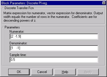 Introduktion till SIMULINK 5 Introduktion till SIMULINK 6 Det nya ytemet (obervera att nu kräv ingen zero-order-hold efterom vi har ett tiddikret block, "Dicrete PI-reg.", med amplingtiden.5 ek.) :.8.