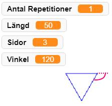 Innervinkeln är 60 grader. Yttervinkeln är 360 grader (en hel cirkel)- innervinkeln. 360 60 = 300 Supplementvinkeln används för att bestämma hur mycket sprajten ska svänga i hörnen.