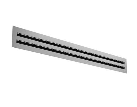 Dimensioner -- + D -- eskrivning är en rektangulär spaltspridare i aluminium. är lämplig för både till- och frånluft. har luftriktarprofiler, som gör att den kan användas för horisontell inblåsning.