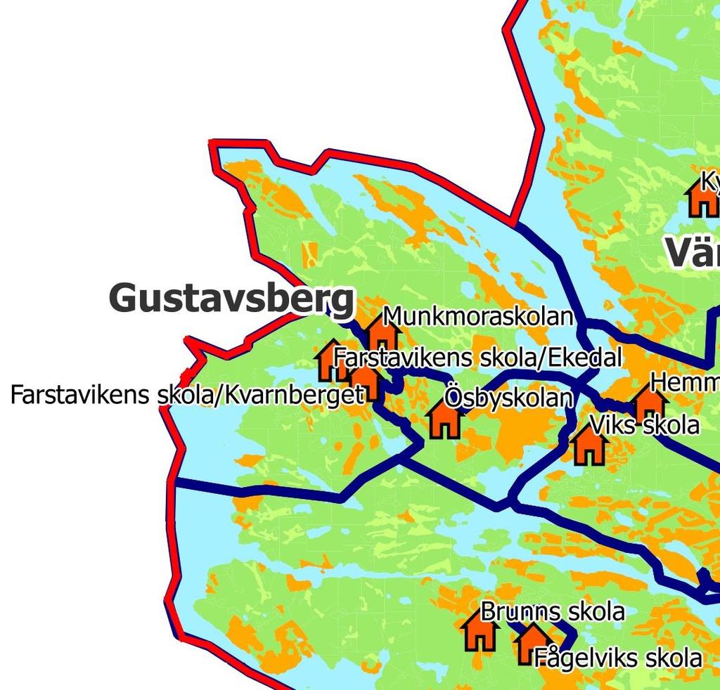 4.1 Gustavsbergs grundskolor Knappt 1600 elever, dvs. 35% av eleverna i Värmdös kommunala skolor går i skola i Gustavsberg. Utöver 3 kommunala skolor har Gustavsberg även två fristående skolor.