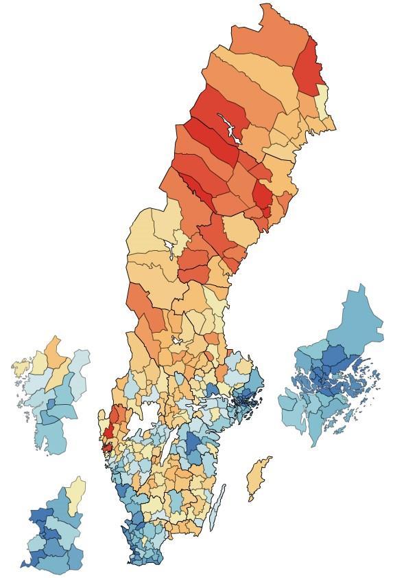 Tematisk karta Totala kommunalskattesatser i Sveriges