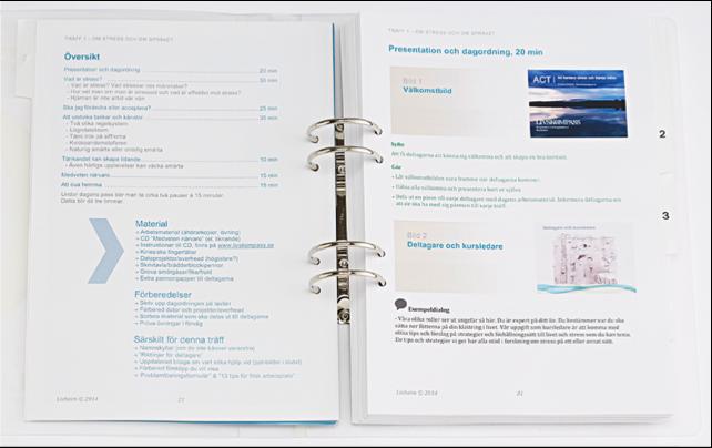 Utgår från standardiserad manual, med färdigt arbetsmaterial och CD- skiva eller app för vidmakthållande av effekter.