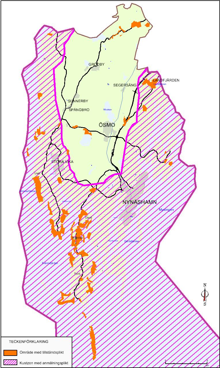 Kartbilaga 1 Karta över områden med särskilda bestämmelser för enskilt vatten och avlopp.