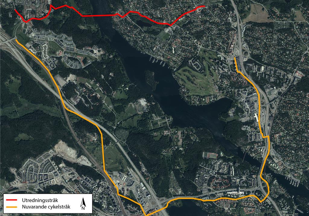 NULÄGESBESKRIVNING Utredningsstråket är avgränsat till sträckan mellan Noragårdsvägen i Danderyd och Tegelhagsvägen i Sollentuna.