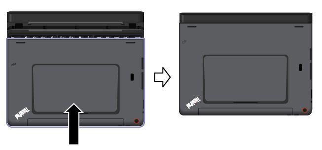 1. Placera surfplattan med skärmen vänd nedåt. 2. Skjut försiktigt på surfplattan enligt anvisningarna. Surfplattan fästs i ThinkPad Helix Ultrabook Keyboard.