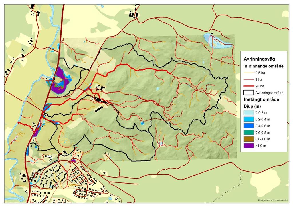 repo001.docx 2012-03-2914 Figur 3. Översikt beträffande ytavrinningsförhållandena i Tyftet, se även bilaga 1. 2.2 Beskrivning av avrinningsområden och befintlig dagvattenavrinning Detaljplanen för Tyftet omfattar totalt ca 15,6 ha och kan idag delas in i fem avrinningsområden.