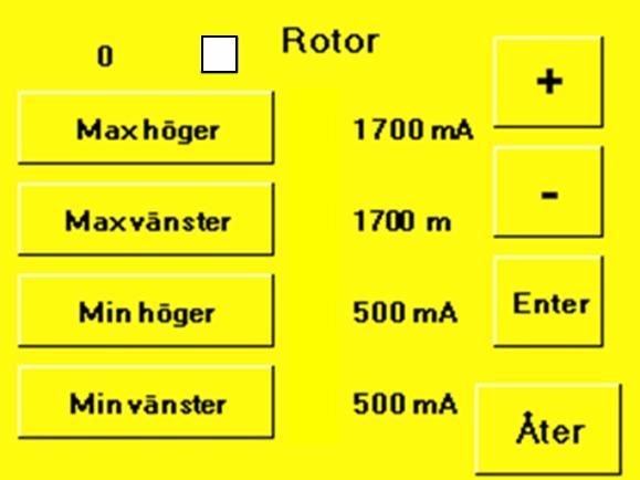 1.2. Rotor Meny/Hastigheter/Rotor. Bilden intill visar meny för inställning hastighet på Rotor. Beskrivning gäller även för Styrning, Släntskopa, Tilt, Extra och Pytsare.