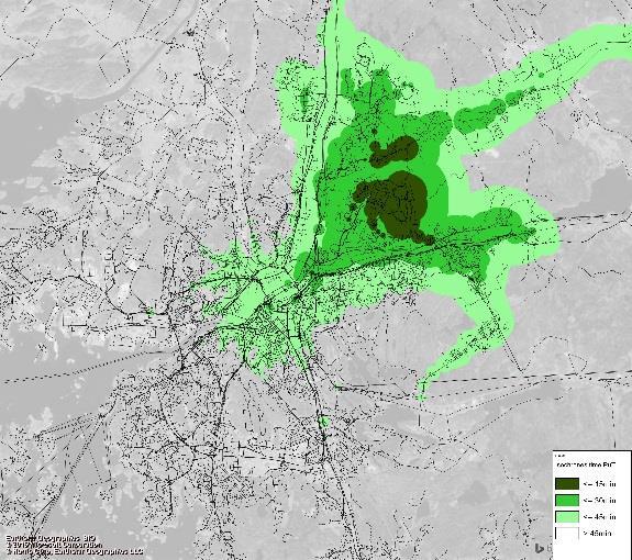 Som synes är det störst förändring avseende vilka områden som nås år 2035 inom restidsintervallet 30-45min jämfört med år 2014.