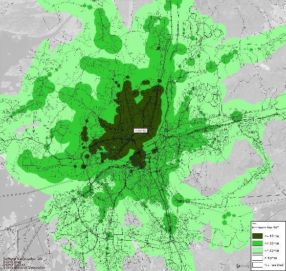 Förekomsten av en linbana Brunnsbo- Svingeln (endast i modellen, ej i Målbilden) ger en underskattning av restiden i denna relation för UA2035.