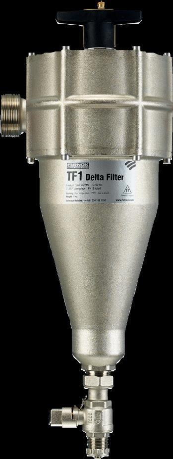 TF DELTA FILTER Utformat för värme- och kylsystem med stor volym som vid låg temperatur skyddar nyckelkomponenter från magnetiskt och icke- magnetiskt avfall och instängd luft i systemvatten.
