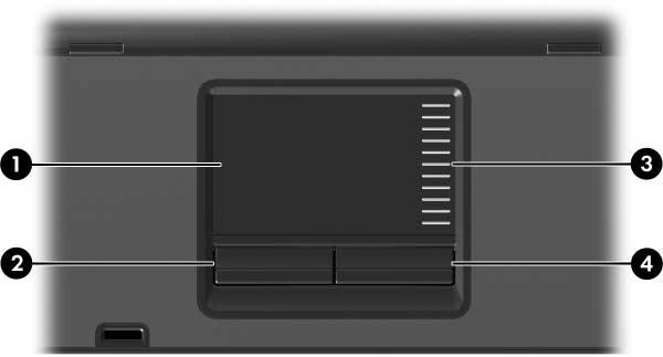 1 Pekdon Styrplatta (bara vissa modeller) I nedanstående bild och tabell beskrivs datorns styrplatta. Komponent Beskrivning 1 Styrplatta* Flyttar pekaren och väljer eller aktiverar objekt på skärmen.