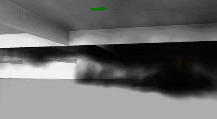 Figur 20. Skärmar med 3 meters djup och på ca 40 meters avstånd vid sprinkleraktivering.