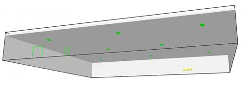 Placering av brand (x 1, x 2, y 1, y 2, z 1, z 2 ): 44, 47, 36, 38, 0, 0.5 Placering av sprinkler x: 44, 47, 50 y: 36, 39 z: 6.