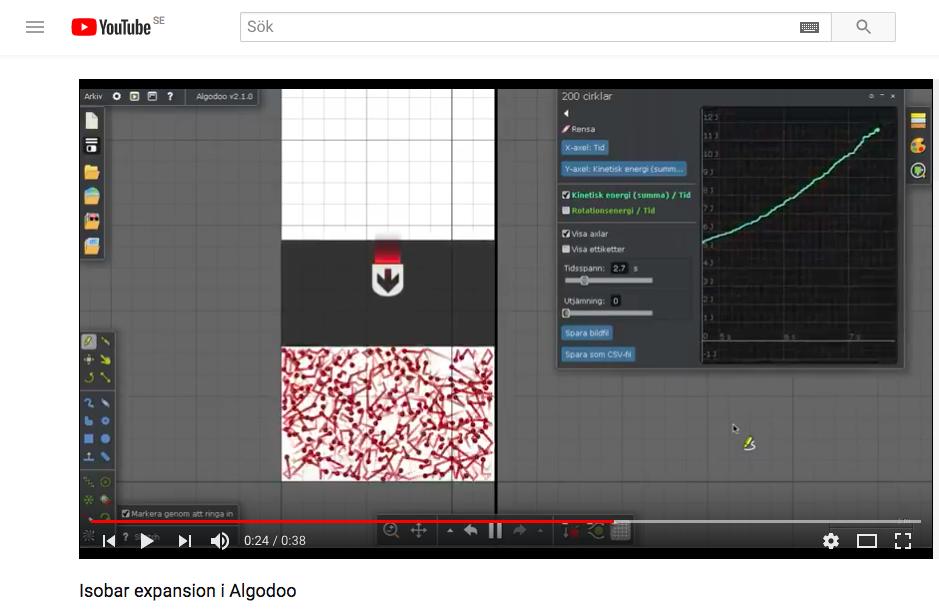 Figur 3: Youtube-klipp på en skärminspelning av en simulerad isobar expansion i Algodoo. Se en isobar expansion HÄR och en isobar kompression HÄR. 3.2 