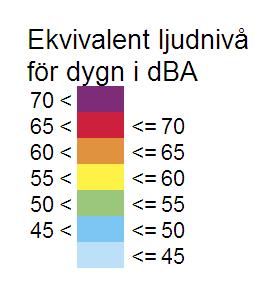 1 Ekvivalent ljudnivå vid fasad Det nya husets mest utsatta fasad får en ekvivalent ljudnivå upp mot 65 dba.