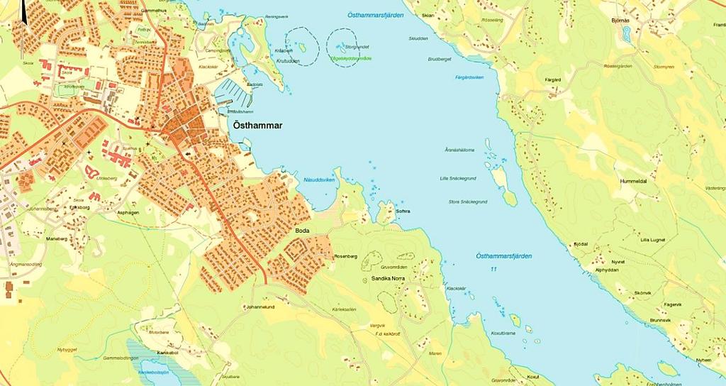 Sida 4 (17) 4 Beskrivning av planområdet och dess förutsättningar 4.1 Allmänt i dagsläget Aktuellt planområde är beläget cirka 2 km sydost om centrala Östhammar, se Bild 1.