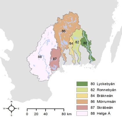 fig. 1: Avrinningsområden för de sex