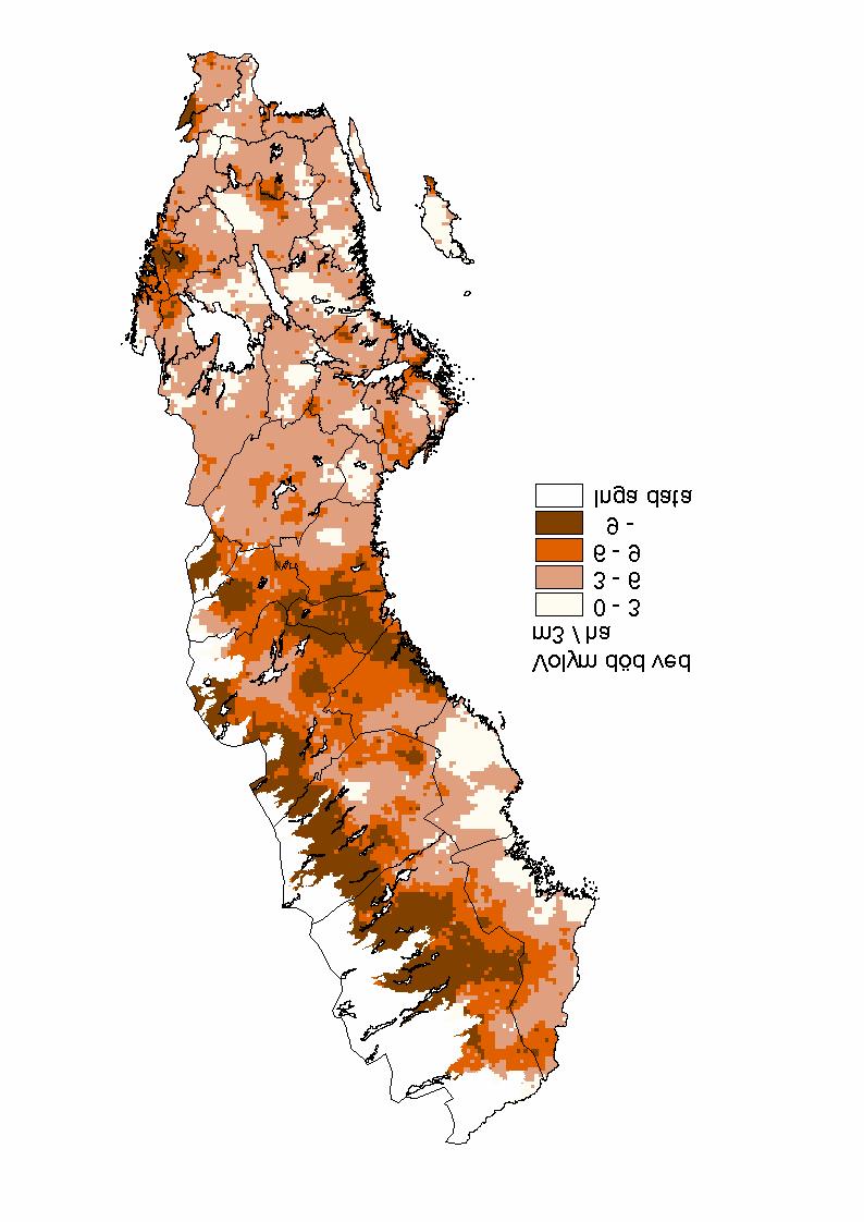 Volym död ved Volym död ved perioden 1998-2002. Skogsmark.